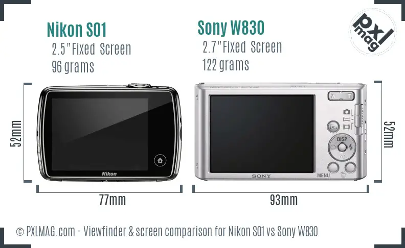 Nikon S01 vs Sony W830 Screen and Viewfinder comparison