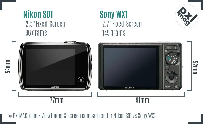 Nikon S01 vs Sony WX1 Screen and Viewfinder comparison
