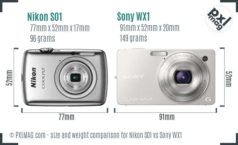 Nikon S01 vs Sony WX1 size comparison