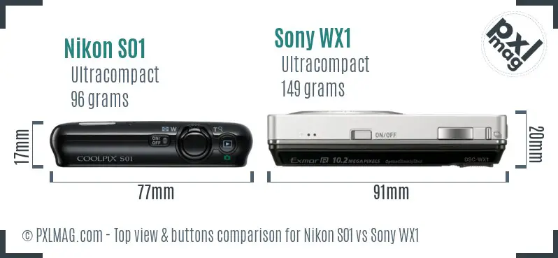 Nikon S01 vs Sony WX1 top view buttons comparison