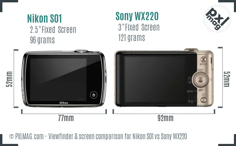Nikon S01 vs Sony WX220 Screen and Viewfinder comparison