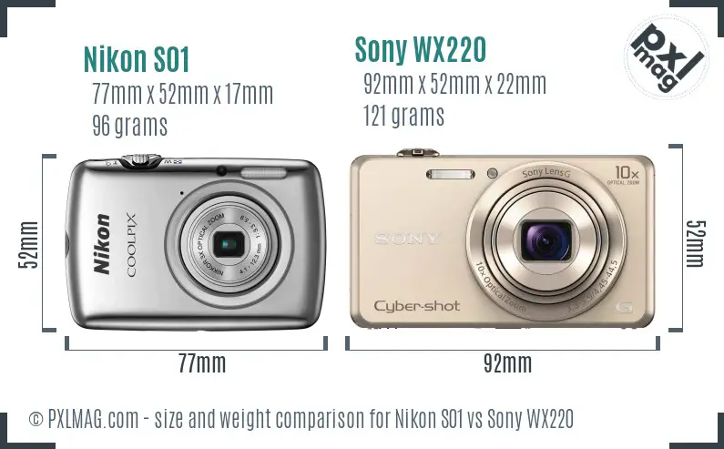 Nikon S01 vs Sony WX220 size comparison