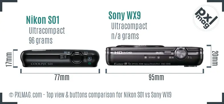 Nikon S01 vs Sony WX9 top view buttons comparison Nikon S01 vs Sony WX9 top view buttons comparison