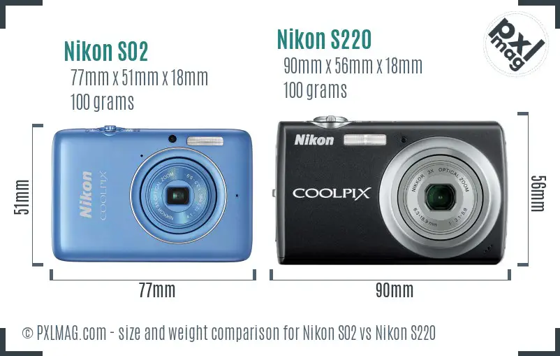 Nikon S02 vs Nikon S220 size comparison