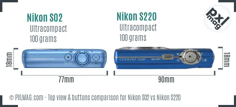 Nikon S02 vs Nikon S220 top view buttons comparison