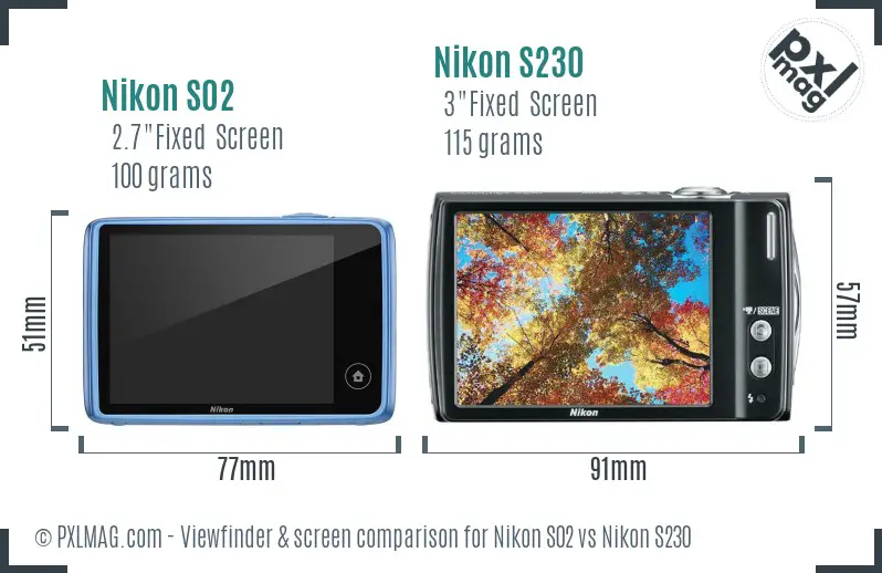 Nikon S02 vs Nikon S230 Screen and Viewfinder comparison