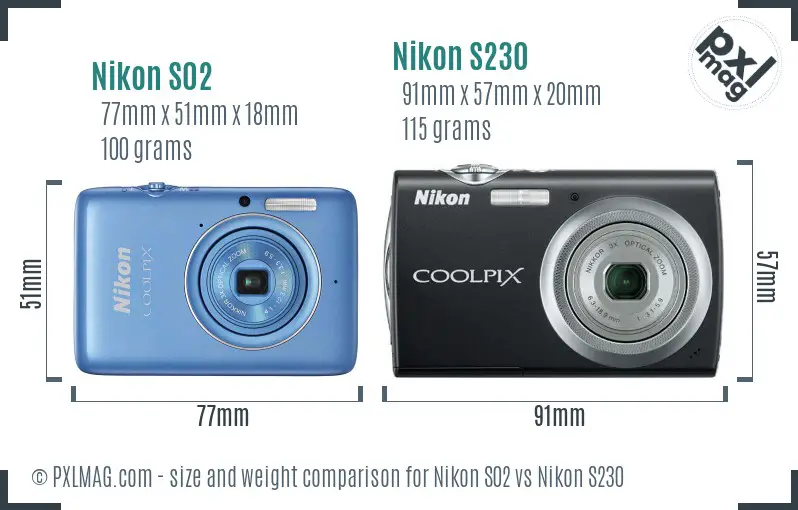 Nikon S02 vs Nikon S230 size comparison