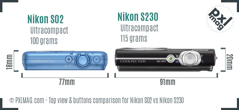 Nikon S02 vs Nikon S230 top view buttons comparison