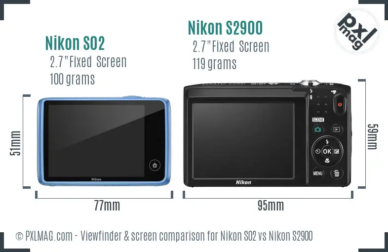 Nikon S02 vs Nikon S2900 Screen and Viewfinder comparison