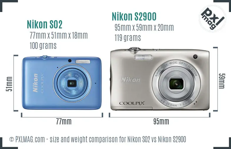 Nikon S02 vs Nikon S2900 size comparison