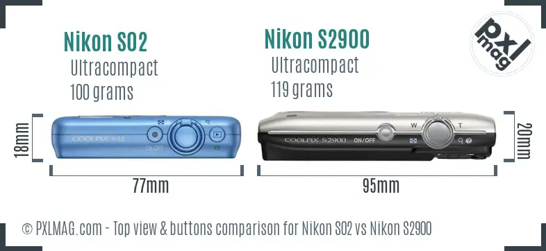 Nikon S02 vs Nikon S2900 top view buttons comparison