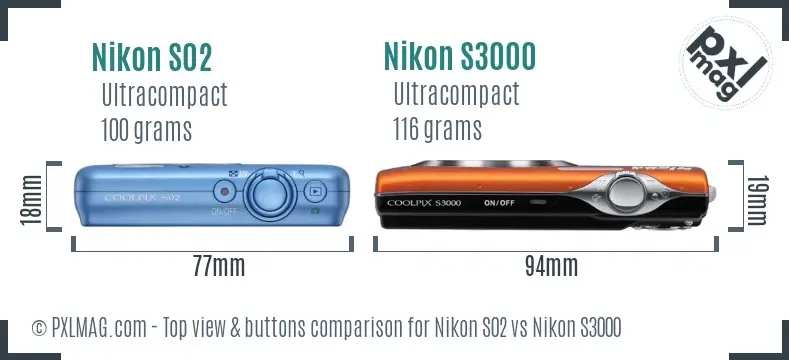 Nikon S02 vs Nikon S3000 top view buttons comparison