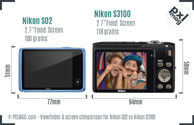 Nikon S02 vs Nikon S3100 Screen and Viewfinder comparison Nikon S02 vs Nikon S3100 Screen and Viewfinder comparison
