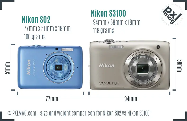 Nikon S02 vs Nikon S3100 size comparison Nikon S02 vs Nikon S3100 size comparison