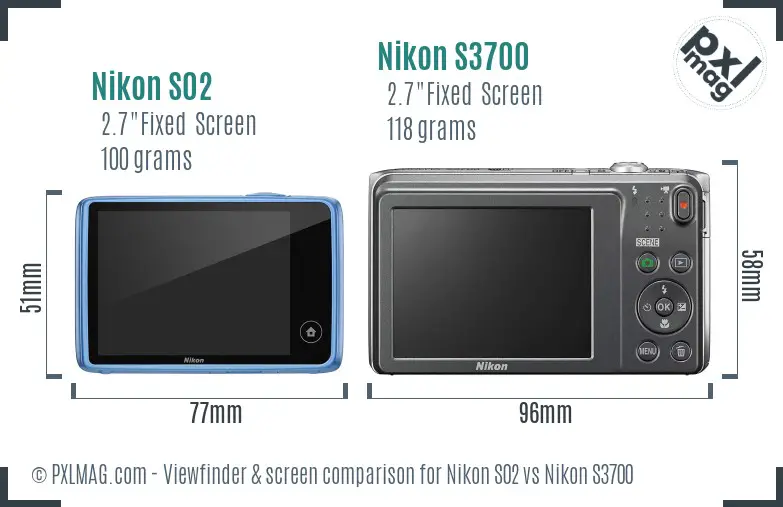 Nikon S02 vs Nikon S3700 Screen and Viewfinder comparison