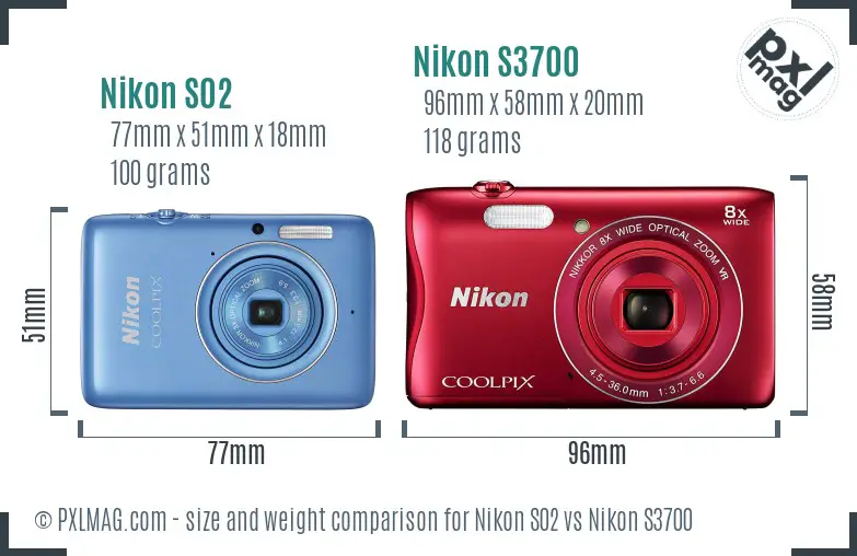 Nikon S02 vs Nikon S3700 size comparison