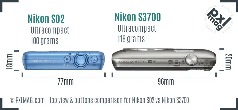 Nikon S02 vs Nikon S3700 top view buttons comparison