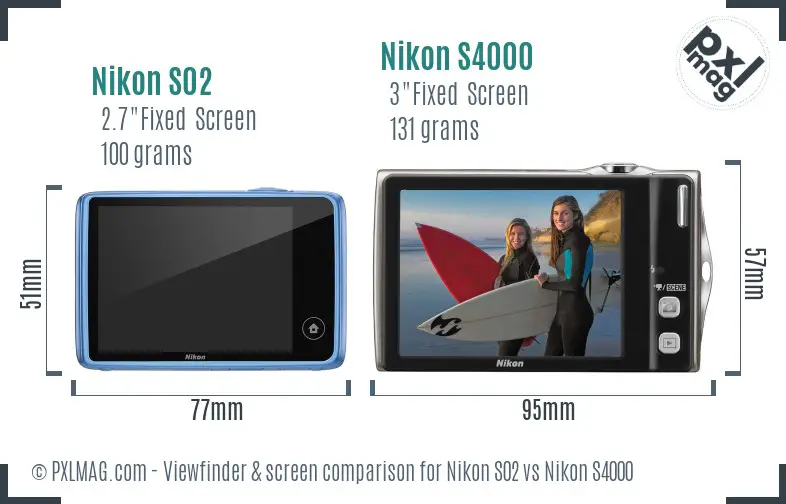 Nikon S02 vs Nikon S4000 Screen and Viewfinder comparison