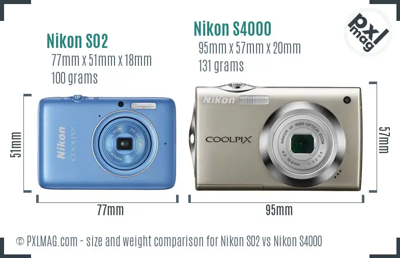 Nikon S02 vs Nikon S4000 size comparison