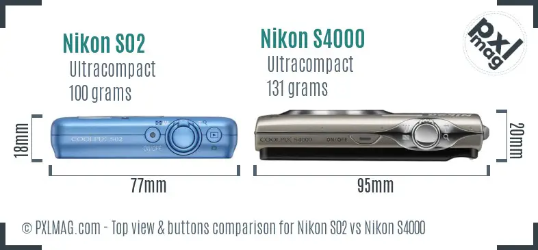 Nikon S02 vs Nikon S4000 top view buttons comparison