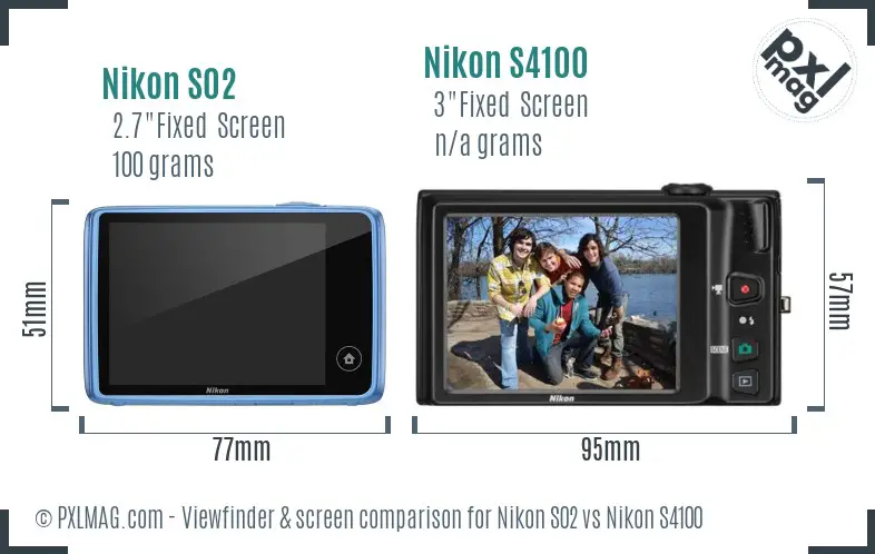 Nikon S02 vs Nikon S4100 Screen and Viewfinder comparison