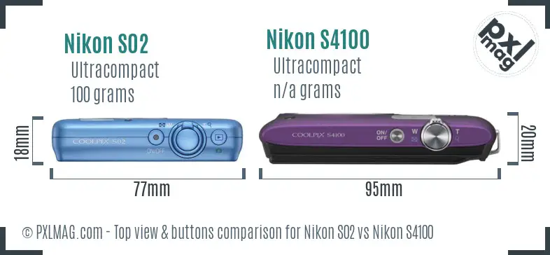 Nikon S02 vs Nikon S4100 top view buttons comparison