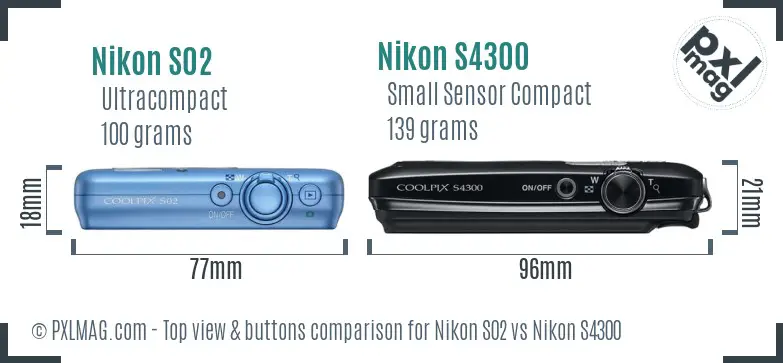 Nikon S02 vs Nikon S4300 top view buttons comparison