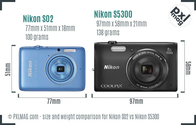 Nikon S02 vs Nikon S5300 size comparison