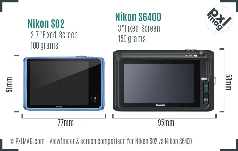 Nikon S02 vs Nikon S6400 Screen and Viewfinder comparison