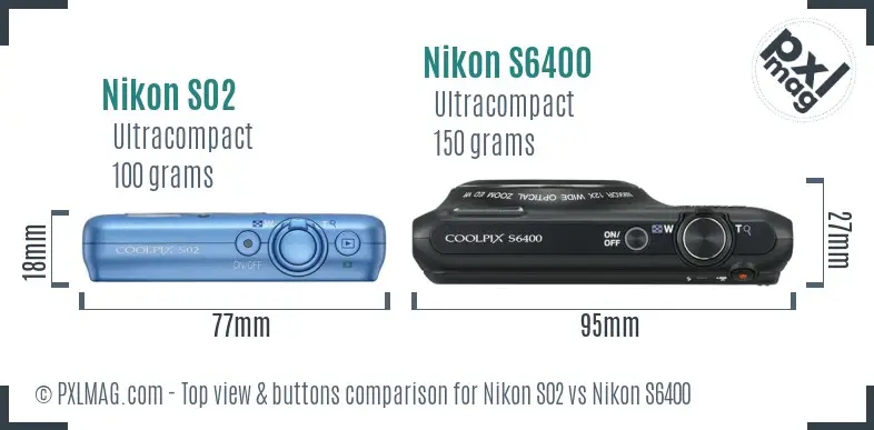 Nikon S02 vs Nikon S6400 top view buttons comparison