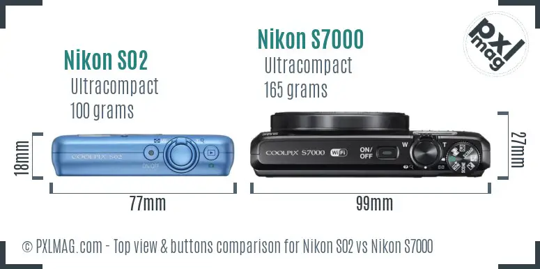 Nikon S02 vs Nikon S7000 top view buttons comparison