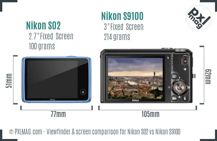 Nikon S02 vs Nikon S9100 Screen and Viewfinder comparison