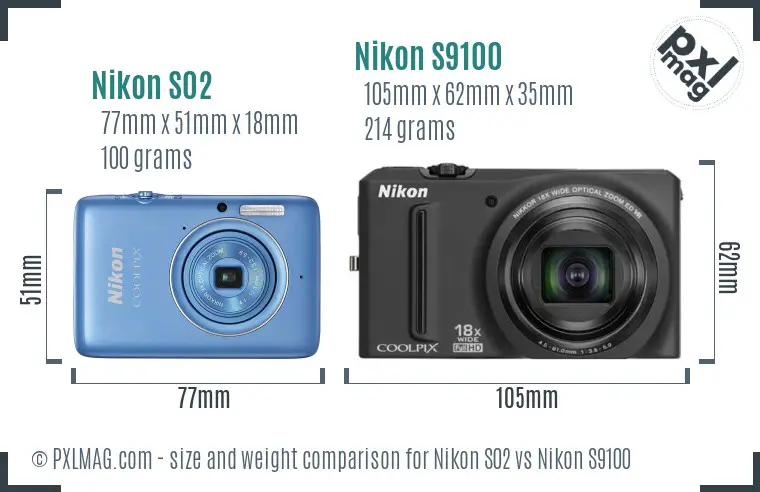 Nikon S02 vs Nikon S9100 size comparison