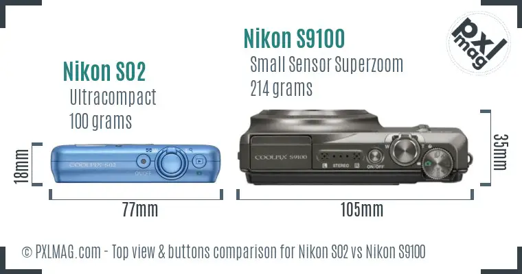 Nikon S02 vs Nikon S9100 top view buttons comparison
