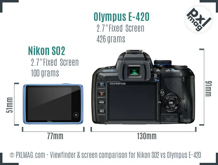 Nikon S02 vs Olympus E-420 Screen and Viewfinder comparison