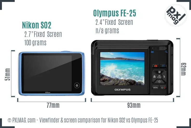 Nikon S02 vs Olympus FE-25 Screen and Viewfinder comparison