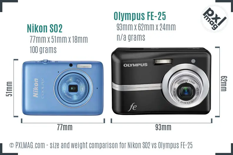 Nikon S02 vs Olympus FE-25 size comparison