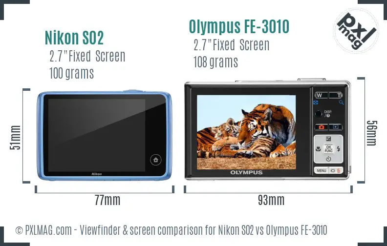 Nikon S02 vs Olympus FE-3010 Screen and Viewfinder comparison