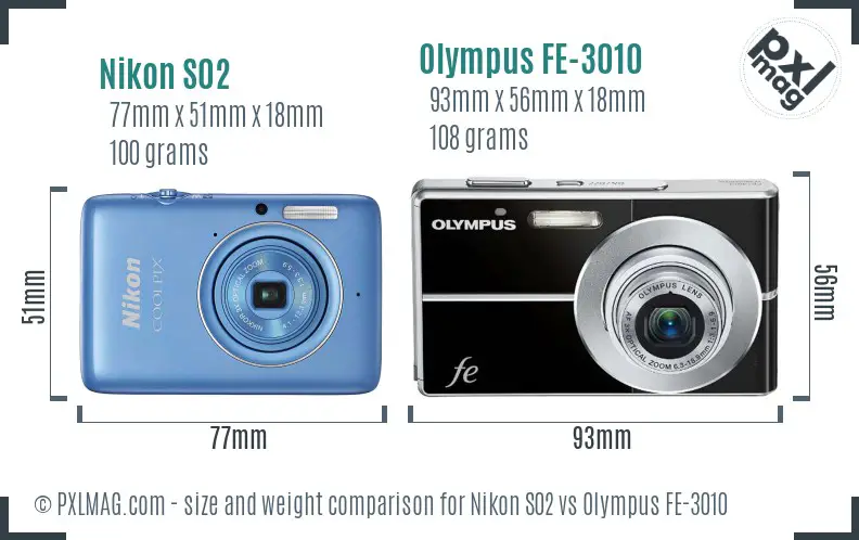 Nikon S02 vs Olympus FE-3010 size comparison