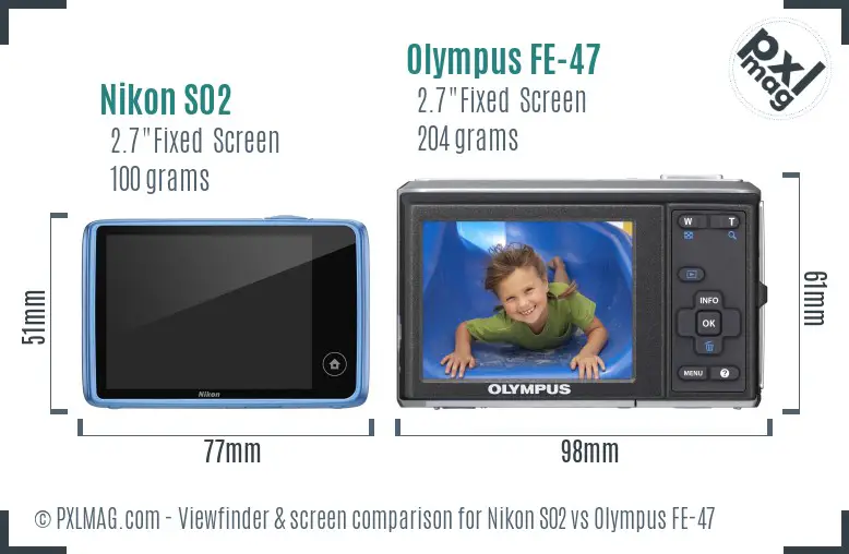 Nikon S02 vs Olympus FE-47 Screen and Viewfinder comparison