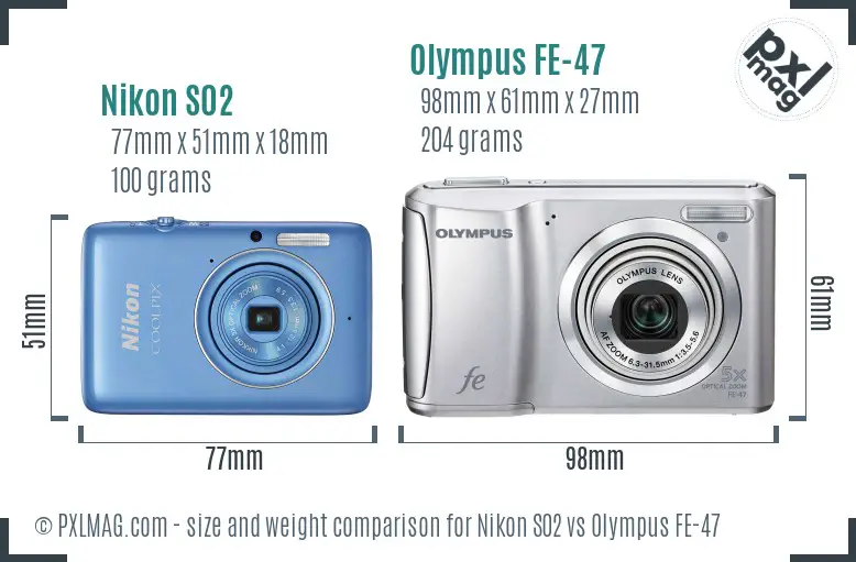 Nikon S02 vs Olympus FE-47 size comparison