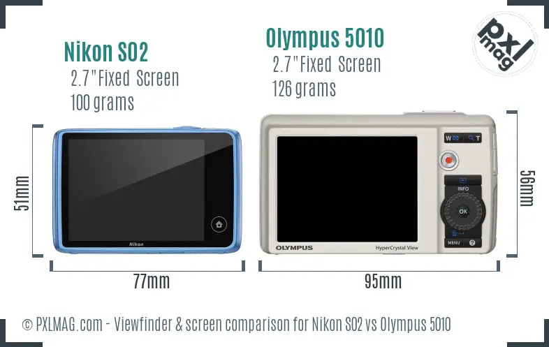 Nikon S02 vs Olympus 5010 Screen and Viewfinder comparison