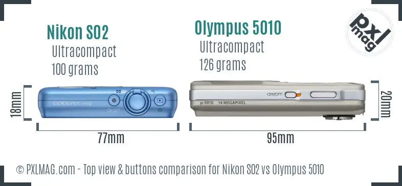 Nikon S02 vs Olympus 5010 top view buttons comparison