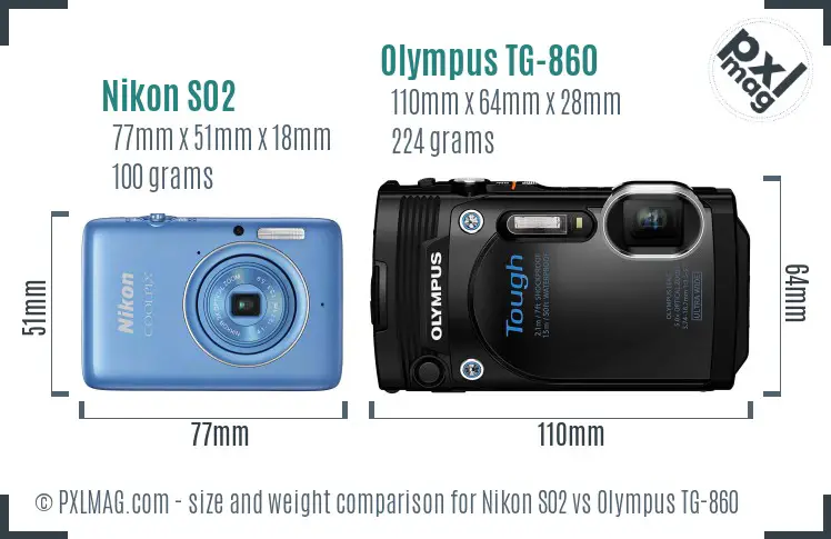 Nikon S02 vs Olympus TG-860 size comparison