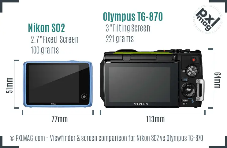 Nikon S02 vs Olympus TG-870 Screen and Viewfinder comparison