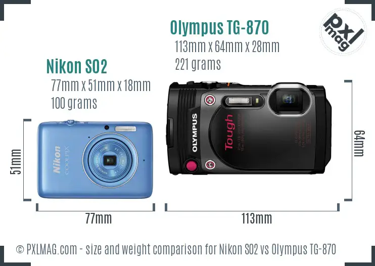 Nikon S02 vs Olympus TG-870 size comparison