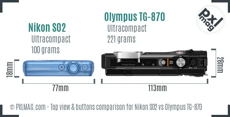 Nikon S02 vs Olympus TG-870 top view buttons comparison