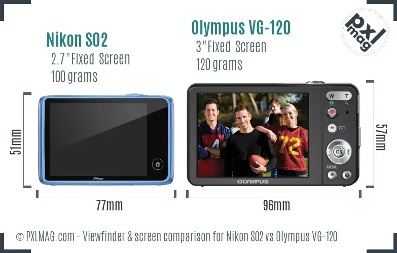 Nikon S02 vs Olympus VG-120 Screen and Viewfinder comparison