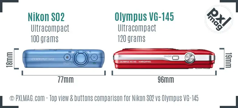 Nikon S02 vs Olympus VG-145 top view buttons comparison