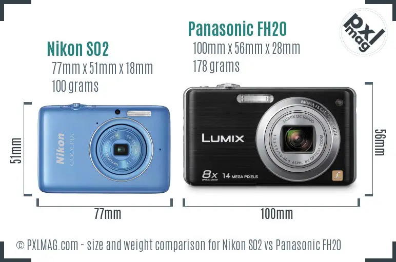 Nikon S02 vs Panasonic FH20 size comparison